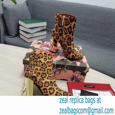 Dolce  &  Gabbana Heel 10.5cm Leather Ankle Boots Leopard Print Brown with DG Karol Heel 2021